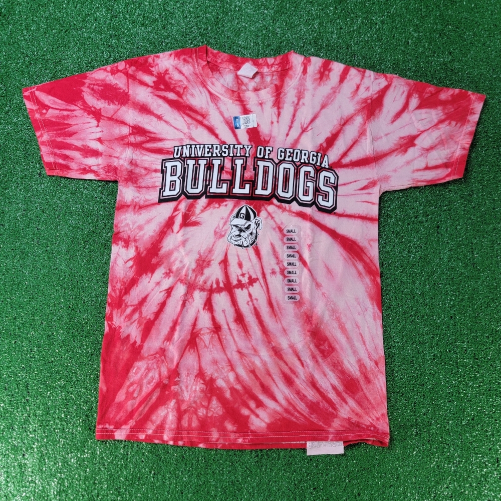 Georgia Bulldogs Women's Red Tie-Dye T Shirt Size Small Hanes Tag UGA Fan New